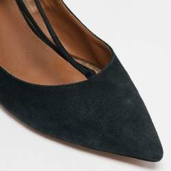 Aquazzura Black Suede Pointed Toe Ankle Wrap Pumps Size 42