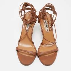 Pre Owned Aquazzura Brown Leather Gin Wedge Sandals Size 37