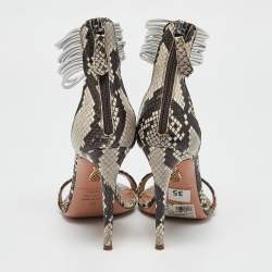 Pre Owned Aquazzura Grey/Brown Python Embossed Leather Spin Me Around Sandals Size 36