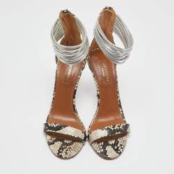 Pre Owned Aquazzura Grey/Brown Python Embossed Leather Spin Me Around Sandals Size 36
