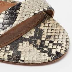 Pre Owned Aquazzura Grey/Brown Python Embossed Leather Spin Me Around Sandals Size 36