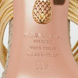 Aquazzura Beige/Gold Snakeskin Embossed Leather Rendez Vous Mules Size 38.5