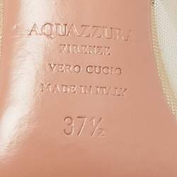 Pre Owned Aquazzura Gold Leather and Mesh Tiara Crystal Embellished Pumps Size 37.5   