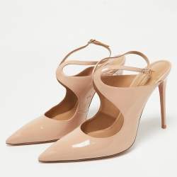 Pre Owned Aquazzura Beige Patent Leather Talana Ankle Strap Pumps Size 40.5