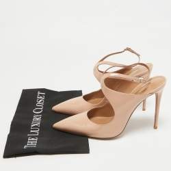 Pre Owned Aquazzura Beige Patent Leather Talana Ankle Strap Pumps Size 40.5