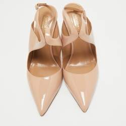 Pre Owned Aquazzura Beige Patent Leather Talana Ankle Strap Pumps Size 40.5