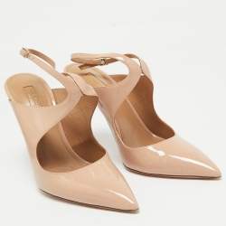 Pre Owned Aquazzura Beige Patent Leather Talana Ankle Strap Pumps Size 40.5