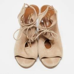 Aquazzura Beige Suede Wedge Sandals Size 38.5
