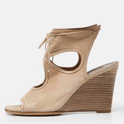Aquazzura Beige Suede Wedge Sandals Size 38.5