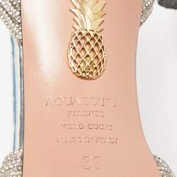 Aquazzura Silver Leather Crystal Embellished Ari Ankle Wrap Sandals Size 39