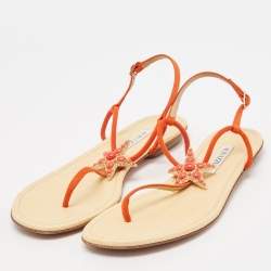 Aquazzura Orange Suede Star Embellished Slingback Sandals Size 39