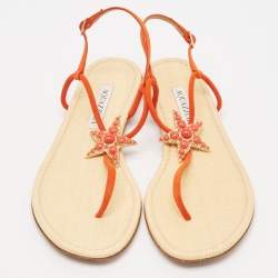 Aquazzura Orange Suede Star Embellished Slingback Sandals Size 39