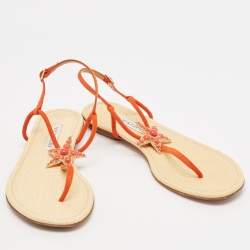 Aquazzura Orange Suede Star Embellished Slingback Sandals Size 39