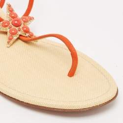 Aquazzura Orange Suede Star Embellished Slingback Sandals Size 39
