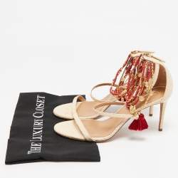 Aquazzura Beige Python Embossed Leather India Ankle Strap Sandals Size 39