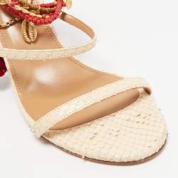 Aquazzura Beige Python Embossed Leather India Ankle Strap Sandals Size 39