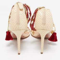 Aquazzura Beige Python Embossed Leather India Ankle Strap Sandals Size 39