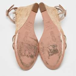 Pre Owned Aquazzura Beige Leather and PVC Minimalist Wedge Sandals Size 36.5