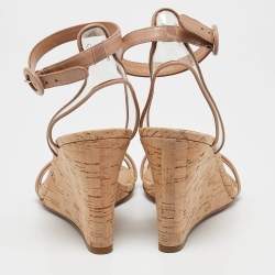 Pre Owned Aquazzura Beige Leather and PVC Minimalist Wedge Sandals Size 36.5