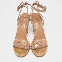 Pre Owned Aquazzura Beige Leather and PVC Minimalist Wedge Sandals Size 36.5