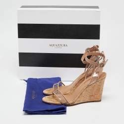 Pre Owned Aquazzura Beige Leather and PVC Minimalist Wedge Sandals Size 36.5