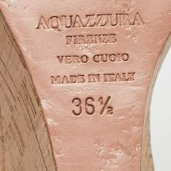 Pre Owned Aquazzura Beige Leather and PVC Minimalist Wedge Sandals Size 36.5