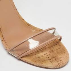 Pre Owned Aquazzura Beige Leather and PVC Minimalist Wedge Sandals Size 36.5