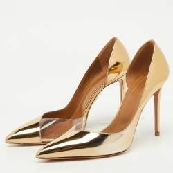 Pre Owned Aquazzura Gold Leather and PVC Pointed Toe D'orsay Pumps Size 38