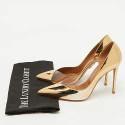 Pre Owned Aquazzura Gold Leather and PVC Pointed Toe D'orsay Pumps Size 38