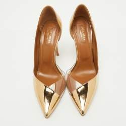 Pre Owned Aquazzura Gold Leather and PVC Pointed Toe D'orsay Pumps Size 38