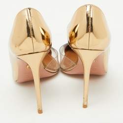 Pre Owned Aquazzura Gold Leather and PVC Pointed Toe D'orsay Pumps Size 38