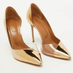 Pre Owned Aquazzura Gold Leather and PVC Pointed Toe D'orsay Pumps Size 38