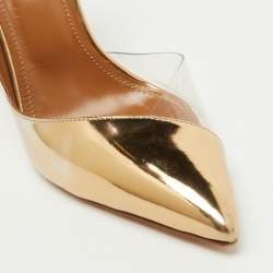 Pre Owned Aquazzura Gold Leather and PVC Pointed Toe D'orsay Pumps Size 38