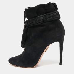 Aquazzura Black Suede Ankle Length Boots Size 41
