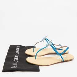 Aquazzura Blue Suede Seastar Thong Sandals Size 39