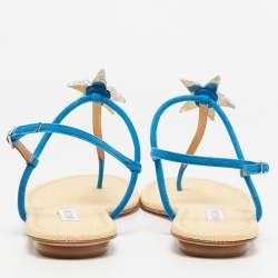 Aquazzura Blue Suede Seastar Thong Sandals Size 39