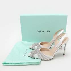 Pre Owned Aquazzura White Satin Gatsby Slingback Pumps Size 37