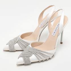 Pre Owned Aquazzura White Satin Gatsby Slingback Pumps Size 37
