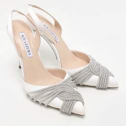 Pre Owned Aquazzura White Satin Gatsby Slingback Pumps Size 37