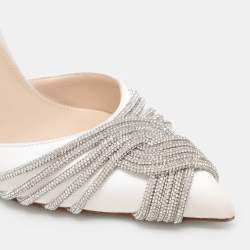 Pre Owned Aquazzura White Satin Gatsby Slingback Pumps Size 37