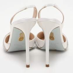 Pre Owned Aquazzura White Satin Gatsby Slingback Pumps Size 37