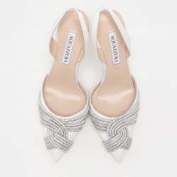 Pre Owned Aquazzura White Satin Gatsby Slingback Pumps Size 37