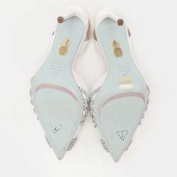 Pre Owned Aquazzura White Satin Gatsby Slingback Pumps Size 37