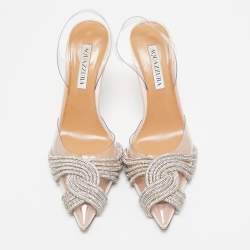 Pre Owned Aquazzura Transparent PVC Crystal Embellished Gatsby Pumps Size 38