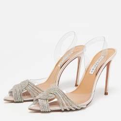 Pre Owned Aquazzura Transparent PVC Crystal Embellished Gatsby Pumps Size 38