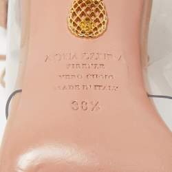 Pre Owned Aquazzura Beige Leather and PVC Milos Ankle Strap Sandals Size 38.5