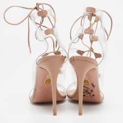 Pre Owned Aquazzura Beige Leather and PVC Milos Ankle Strap Sandals Size 38.5