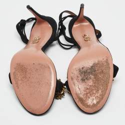 Pre Owned Aquazzura Black Suede Embellished Monaco Ankle Tie Sandals Size 42