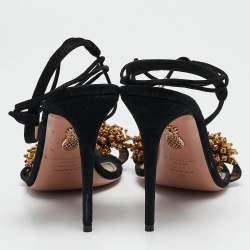 Pre Owned Aquazzura Black Suede Embellished Monaco Ankle Tie Sandals Size 42