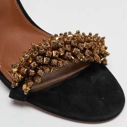 Pre Owned Aquazzura Black Suede Embellished Monaco Ankle Tie Sandals Size 42